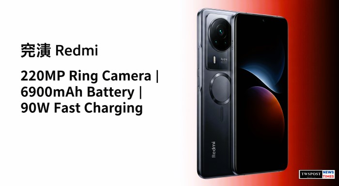 Redmi smartphone with 220MP ring camera, 6900mAh battery and 90W fast charging