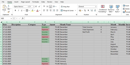 Spreadsheet for Income and Expenses 2026