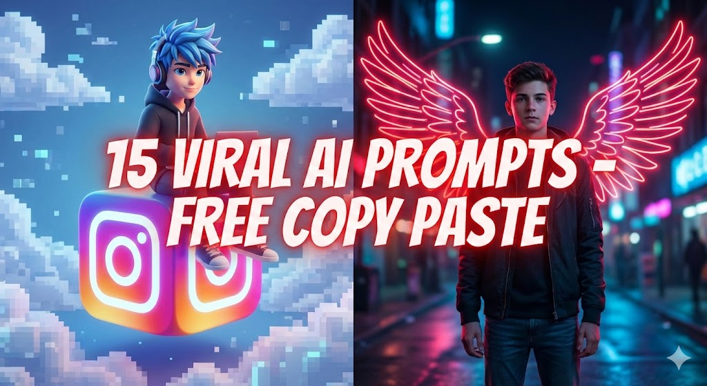Viral Google Gemini AI photo editing examples for boys showing 3D avatar and neon wings., Gemini AI Photo Editing Prompts
